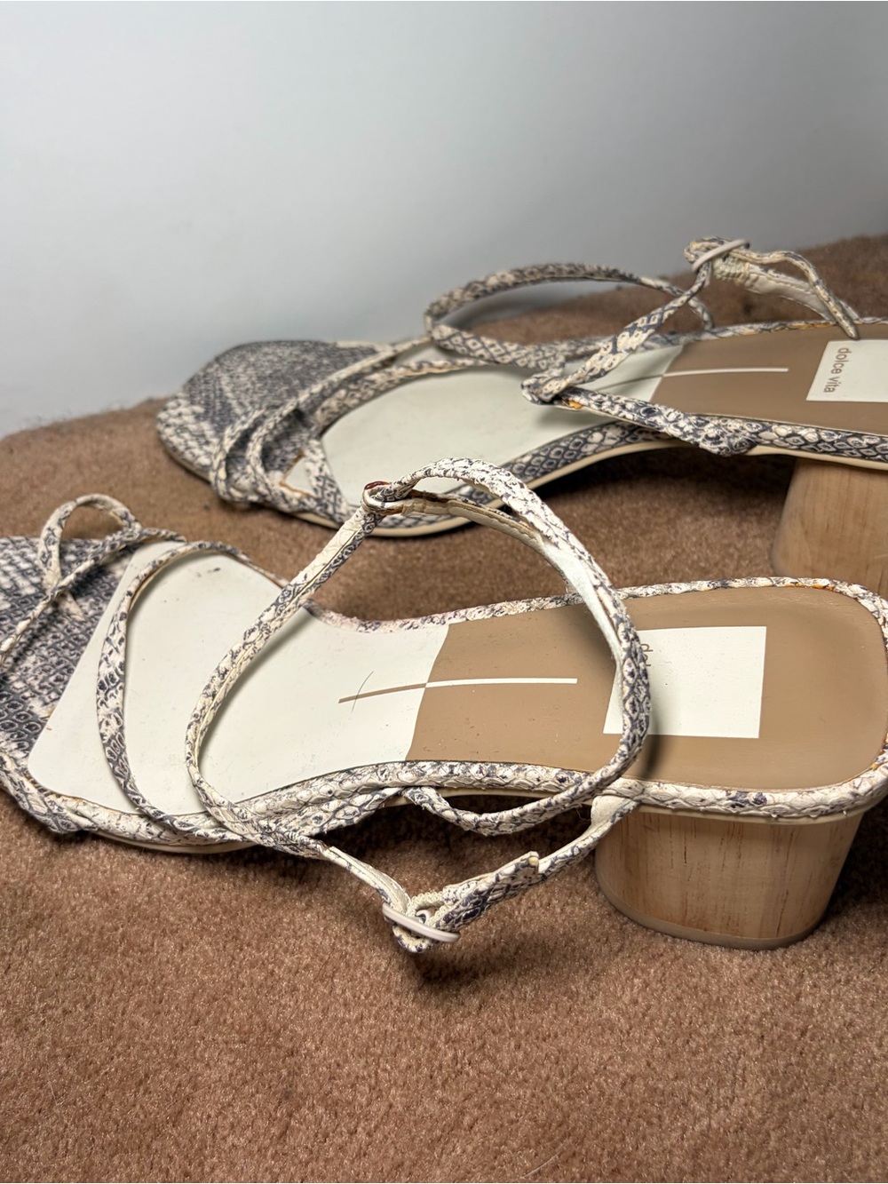 Dolce Vita Women's Strappy Block Heel Sandals in Beige Snake Print